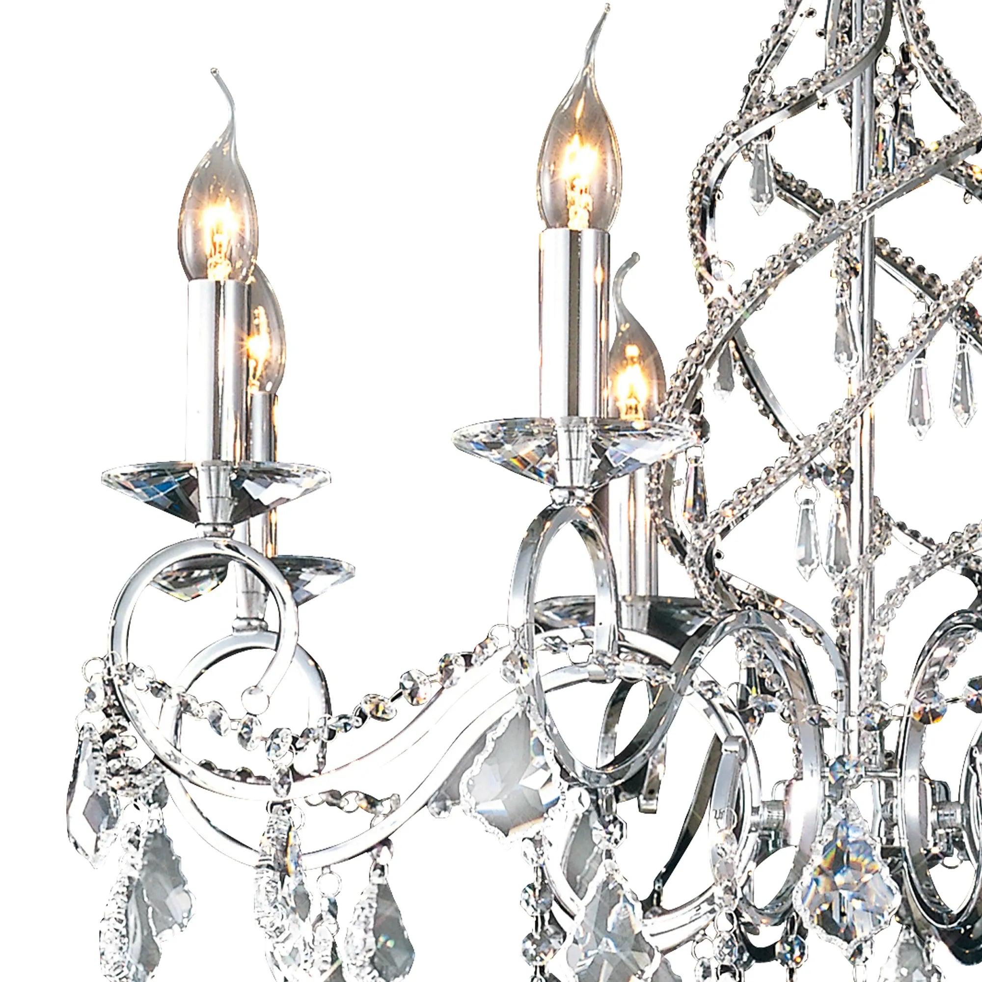 Diyas - Torino Pendant 8 Light E14 Spiral Crystal Chandelier with Decorated Arms - Luminosity Designs Ltd