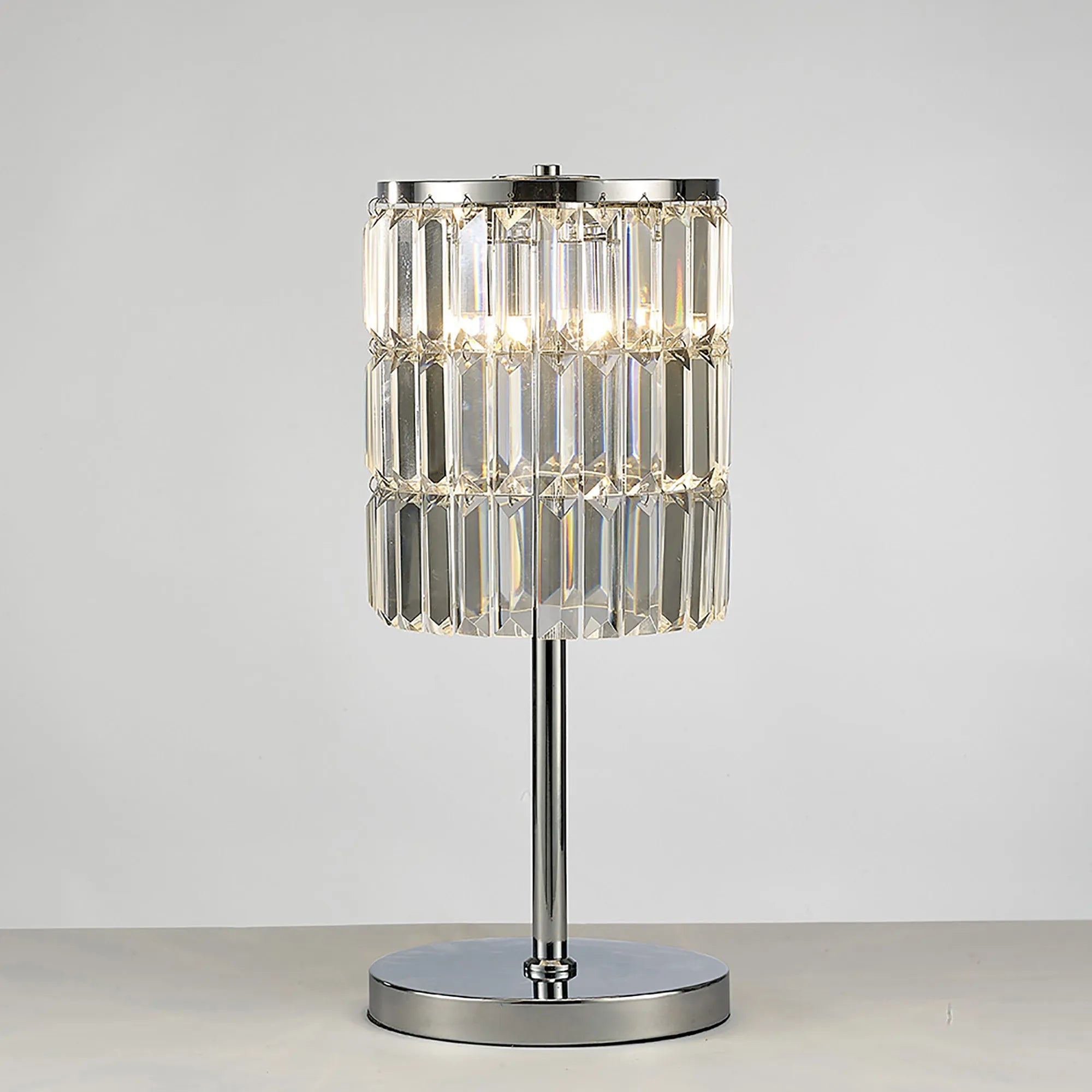 Diyas - Torre Crystal Curtain Table Lamp 3 Light G9 Polished Chrome - Luminosity Designs Ltd