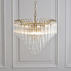 Endon - Toulouse 12lt Tiered Tubular Glass Chandelier with Ribbed Angled Clear Cylindrical Glass. - Luminosity Designs Ltd