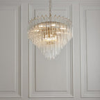 Endon - Toulouse 12lt Tiered Tubular Glass Chandelier with Ribbed Angled Clear Cylindrical Glass. - Luminosity Designs Ltd