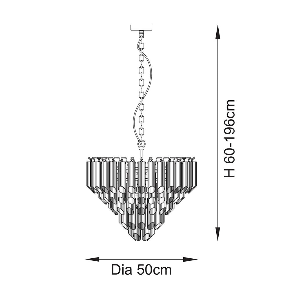 Endon - Toulouse 12lt Tiered Tubular Glass Chandelier with Ribbed Angled Clear Cylindrical Glass. - Luminosity Designs Ltd