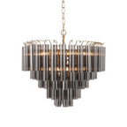 Endon - Toulouse 12lt Tiered Tubular Glass Chandelier with Ribbed Straight Clear Cylindrical Glass. - Luminosity Designs Ltd