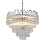Endon - Toulouse 12lt Tiered Tubular Glass Chandelier with Ribbed Straight Clear Cylindrical Glass. - Luminosity Designs Ltd