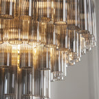 Endon - Toulouse 12lt Tiered Tubular Glass Chandelier with Ribbed Straight Clear Cylindrical Glass. - Luminosity Designs Ltd