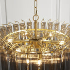 Endon - Toulouse 12lt Tiered Tubular Glass Chandelier with Ribbed Straight Clear Cylindrical Glass. - Luminosity Designs Ltd
