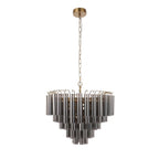 Endon - Toulouse 12lt Tiered Tubular Glass Chandelier with Ribbed Straight Clear Cylindrical Glass. - Luminosity Designs Ltd