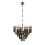 Endon - Toulouse 12lt Tiered Tubular Glass Chandelier with Ribbed Straight Clear Cylindrical Glass. - Luminosity Designs Ltd