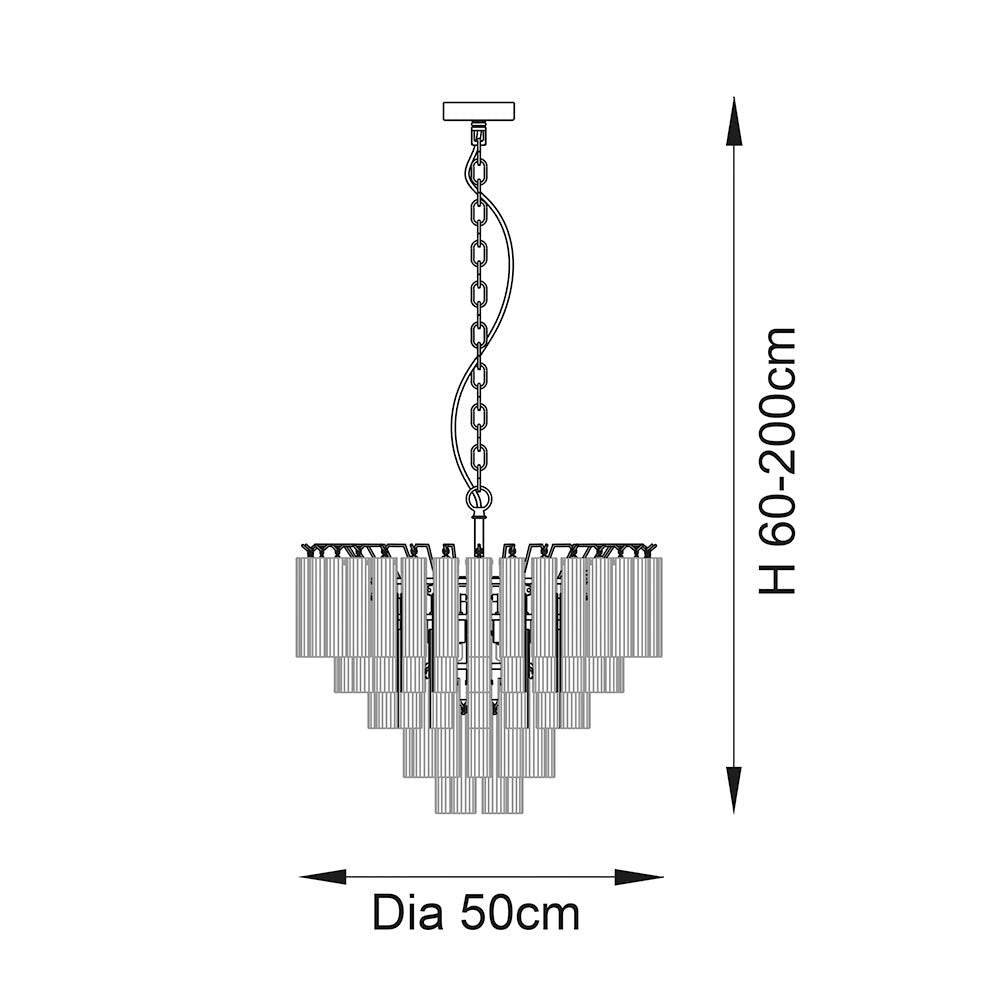 Endon - Toulouse 12lt Tiered Tubular Glass Chandelier with Ribbed Straight Clear Cylindrical Glass. - Luminosity Designs Ltd