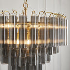 Endon - Toulouse 12lt Tiered Tubular Glass Chandelier with Ribbed Straight Clear Cylindrical Glass. - Luminosity Designs Ltd
