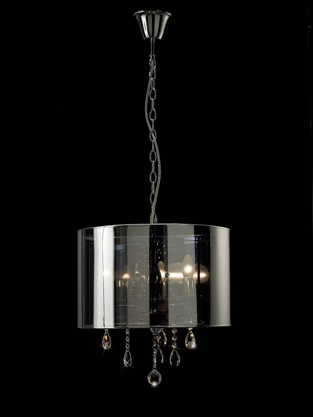 Diyas - Trace Pendant With Chrome Shade 3 Light E14 Polished Chrome/PVC /Crystal - Luminosity Designs Ltd