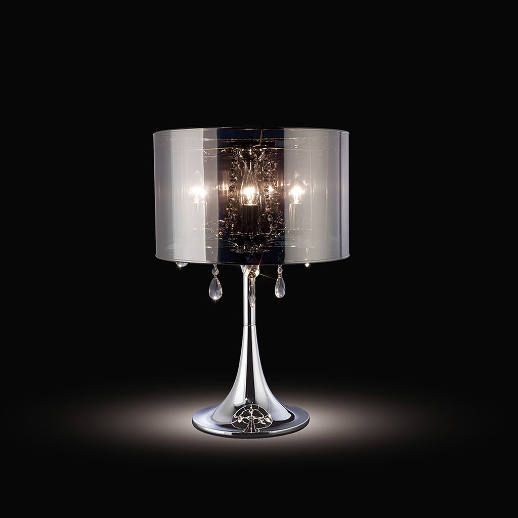 Diyas - Trace Table Lamp With Chrome Shade 3 Light E14 Polished Chrome/PVC /Crystal - Luminosity Designs Ltd