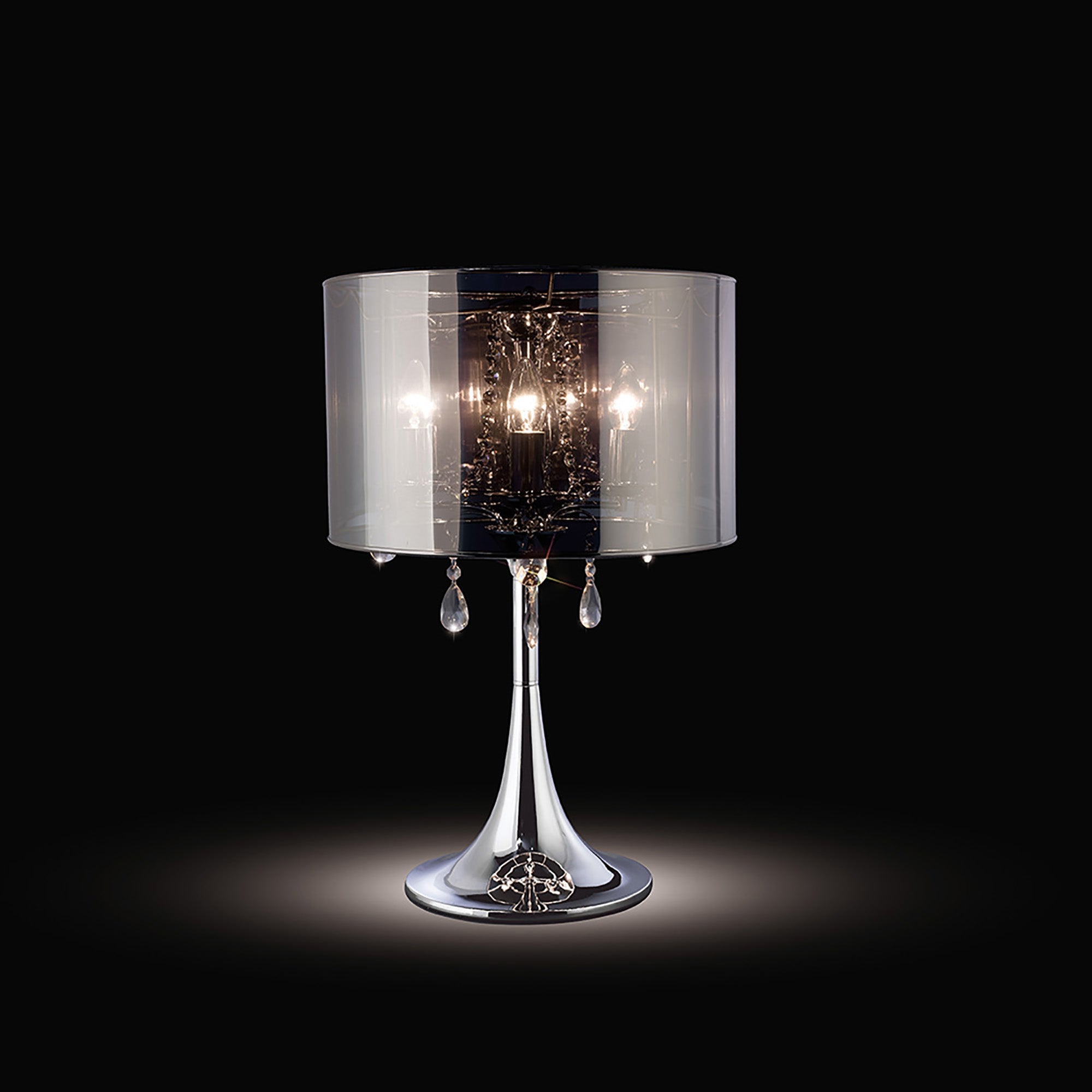 Diyas - Trace Table Lamp With Chrome Shade 3 Light E14 Polished Chrome/PVC /Crystal - Luminosity Designs Ltd
