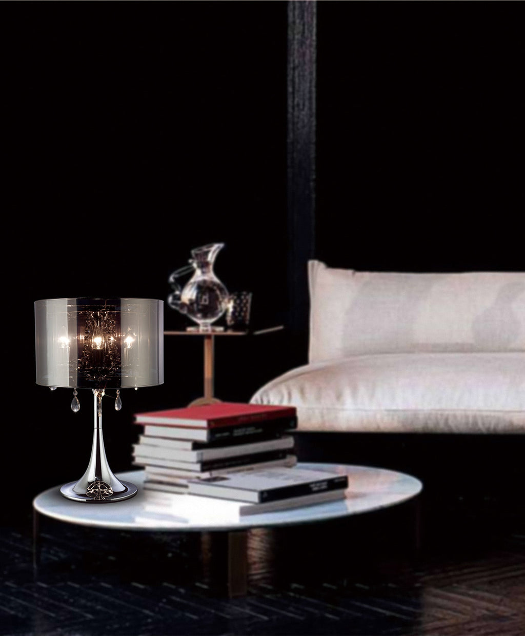 Diyas - Trace Table Lamp With Chrome Shade 3 Light E14 Polished Chrome/PVC /Crystal - Luminosity Designs Ltd