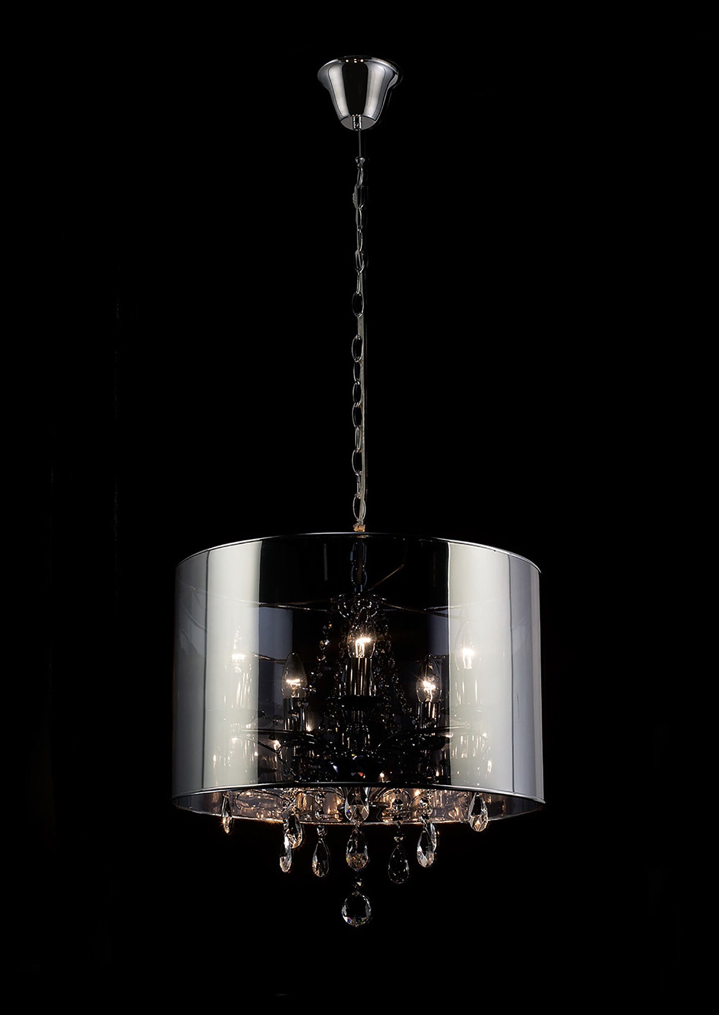 Trace Pendant With Chrome Shade, 5 Light E14,  Polished Chrome/PVC /Crystal