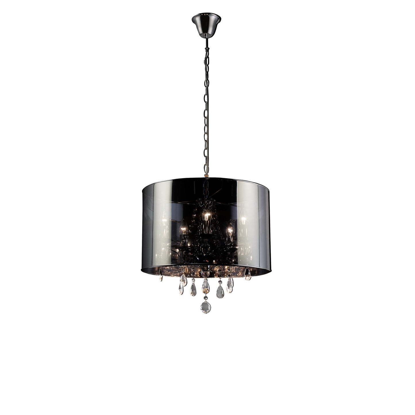 Trace Pendant With Chrome Shade, 5 Light E14,  Polished Chrome/PVC /Crystal