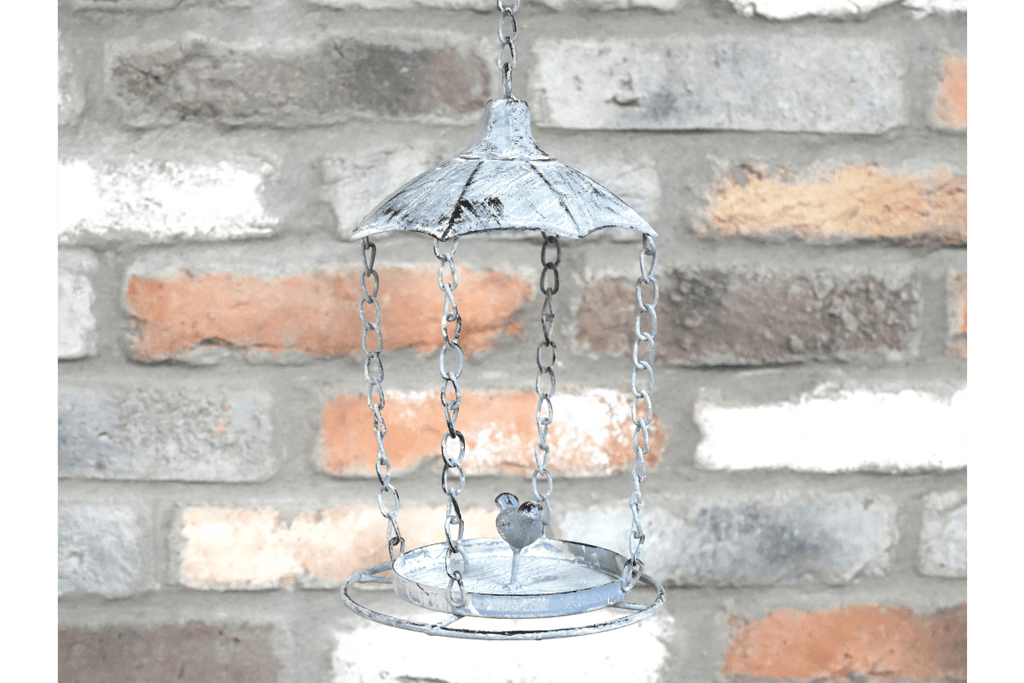 Traditional Victorian Style Hanging Iron Bird Feeder with Patina Detail for Garden - Luminosity Designs Ltd