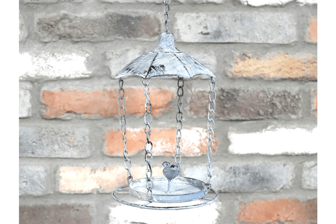 Traditional Victorian Style Hanging Iron Bird Feeder with Patina Detail for Garden - Luminosity Designs Ltd