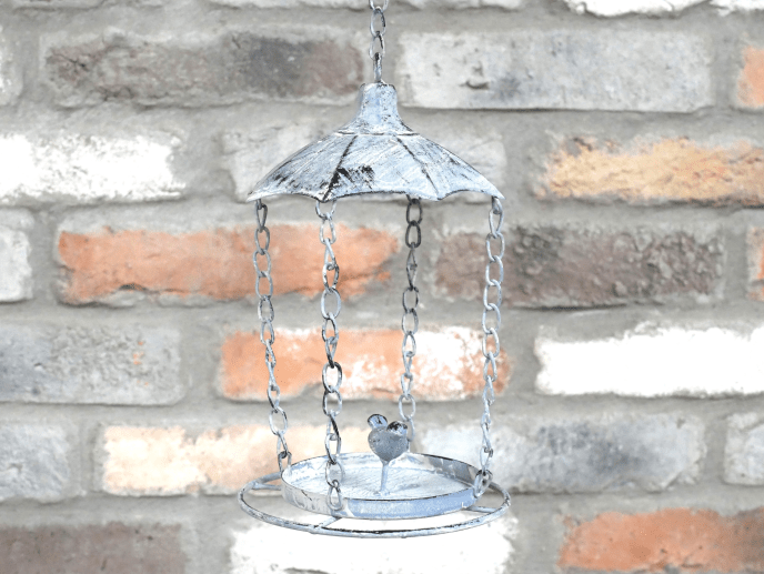 Traditional Victorian Style Hanging Iron Bird Feeder with Patina Detail for Garden - Luminosity Designs Ltd