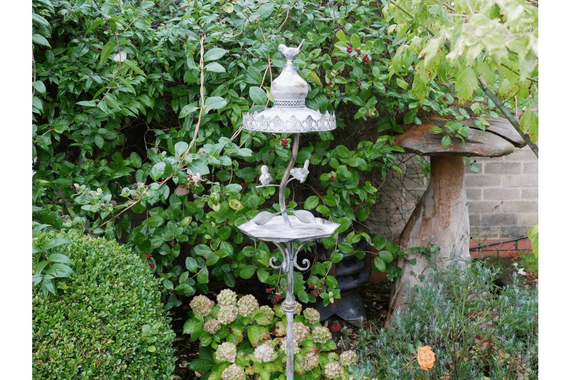 Traditional Victorian Style Iron Bird Feeder with Gilt Detail and Prongs for Garden Mounting - Luminosity Designs Ltd