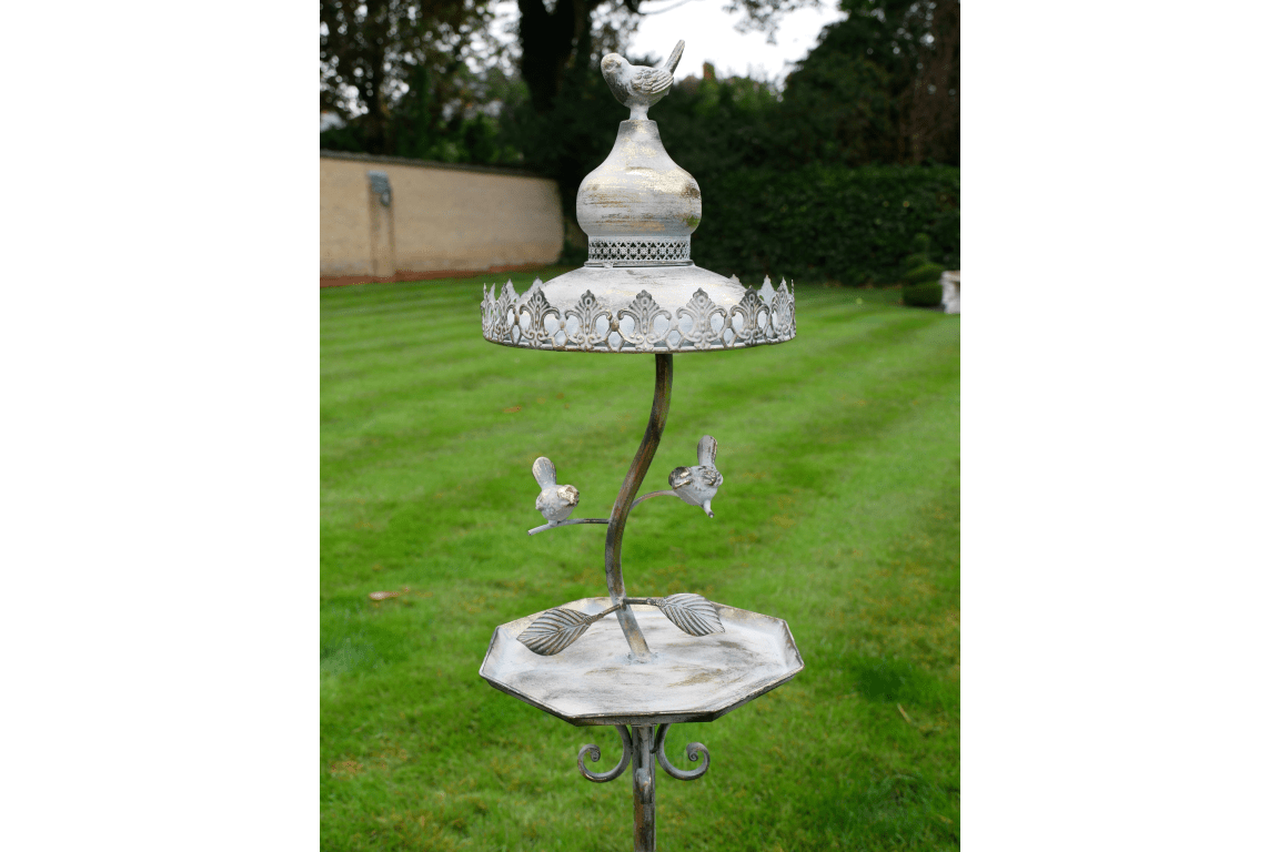Traditional Victorian Style Iron Bird Feeder with Gilt Detail and Prongs for Garden Mounting - Luminosity Designs Ltd