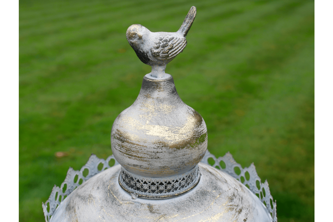 Traditional Victorian Style Iron Bird Feeder with Gilt Detail and Prongs for Garden Mounting - Luminosity Designs Ltd