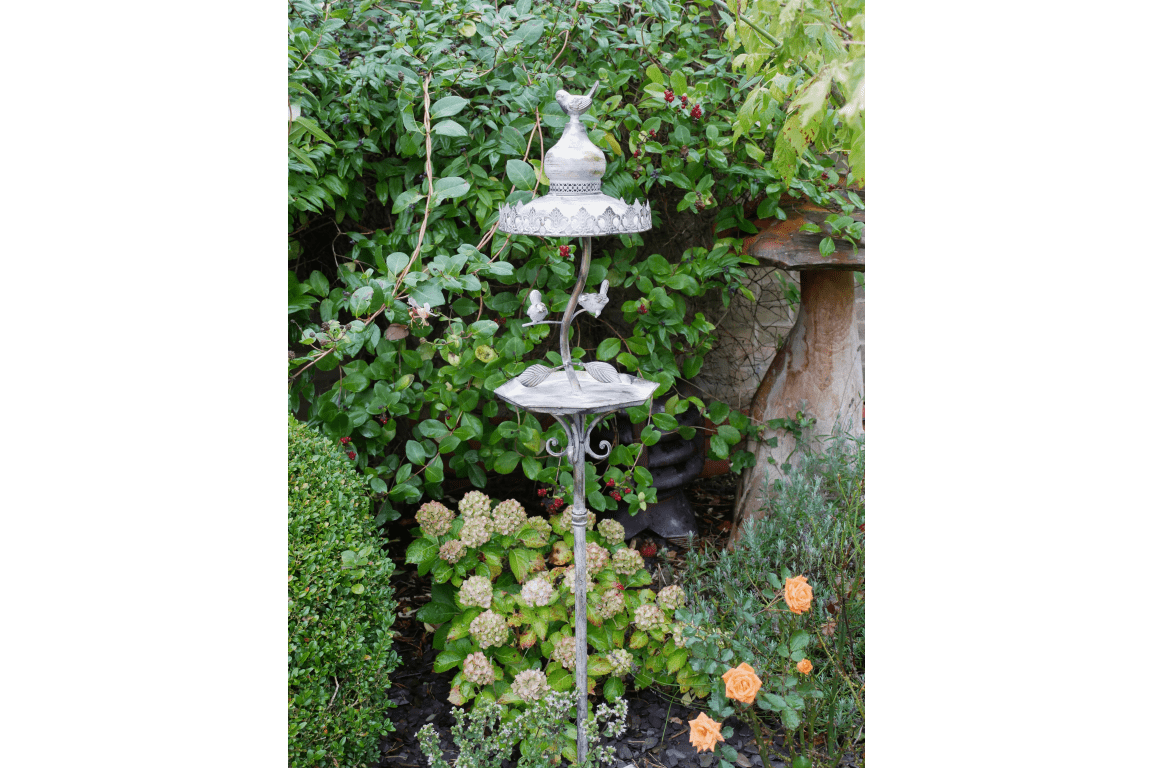 Traditional Victorian Style Iron Bird Feeder with Gilt Detail and Prongs for Garden Mounting - Luminosity Designs Ltd