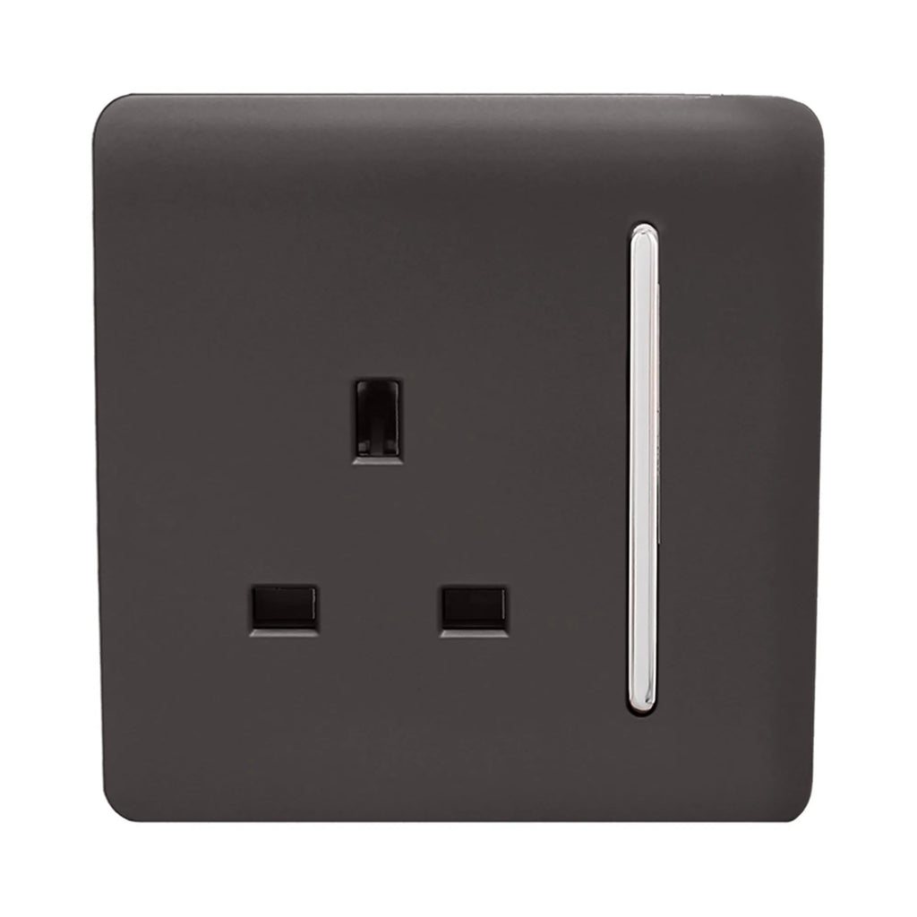 Trendiswitch - Trendi, Artistic Modern 1 Gang 13 Amp Long Switched Single Socket , BRITISH MADE, (25mm Back Box Required) - Luminosity Designs Ltd
