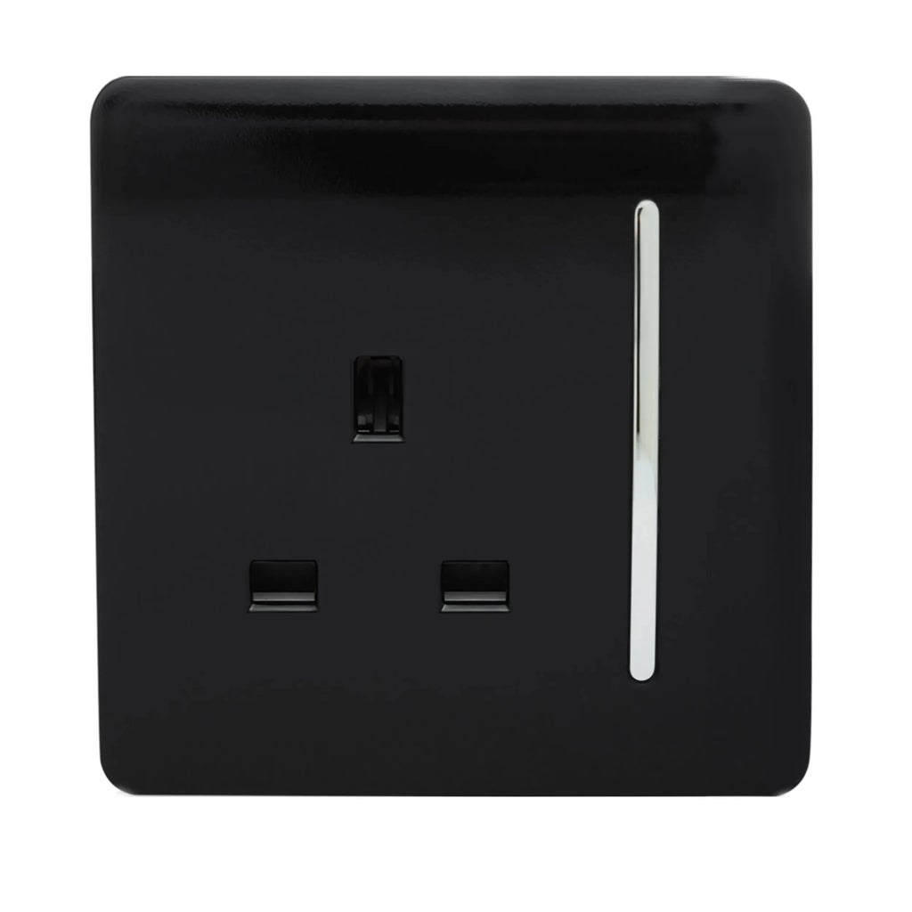 Trendiswitch - Trendi, Artistic Modern 1 Gang 13 Amp Long Switched Single Socket , BRITISH MADE, (25mm Back Box Required) - Luminosity Designs Ltd