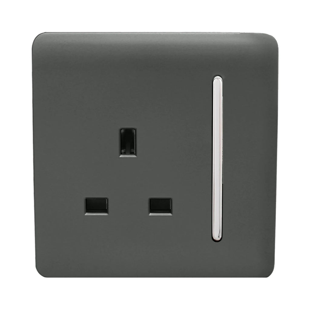 Trendiswitch - Trendi, Artistic Modern 1 Gang 13 Amp Long Switched Single Socket , BRITISH MADE, (25mm Back Box Required) - Luminosity Designs Ltd
