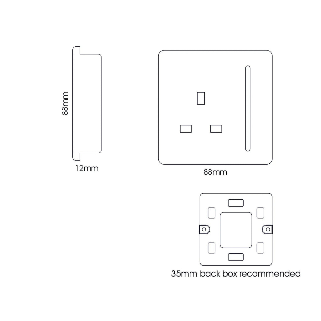 Trendiswitch - Trendi, Artistic Modern 1 Gang 13 Amp Long Switched Single Socket , BRITISH MADE, (25mm Back Box Required) - Luminosity Designs Ltd