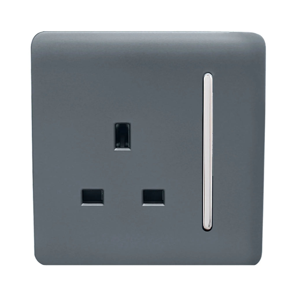 Trendiswitch - Trendi, Artistic Modern 1 Gang 13 Amp Long Switched Single Socket , BRITISH MADE, (25mm Back Box Required) - Luminosity Designs Ltd