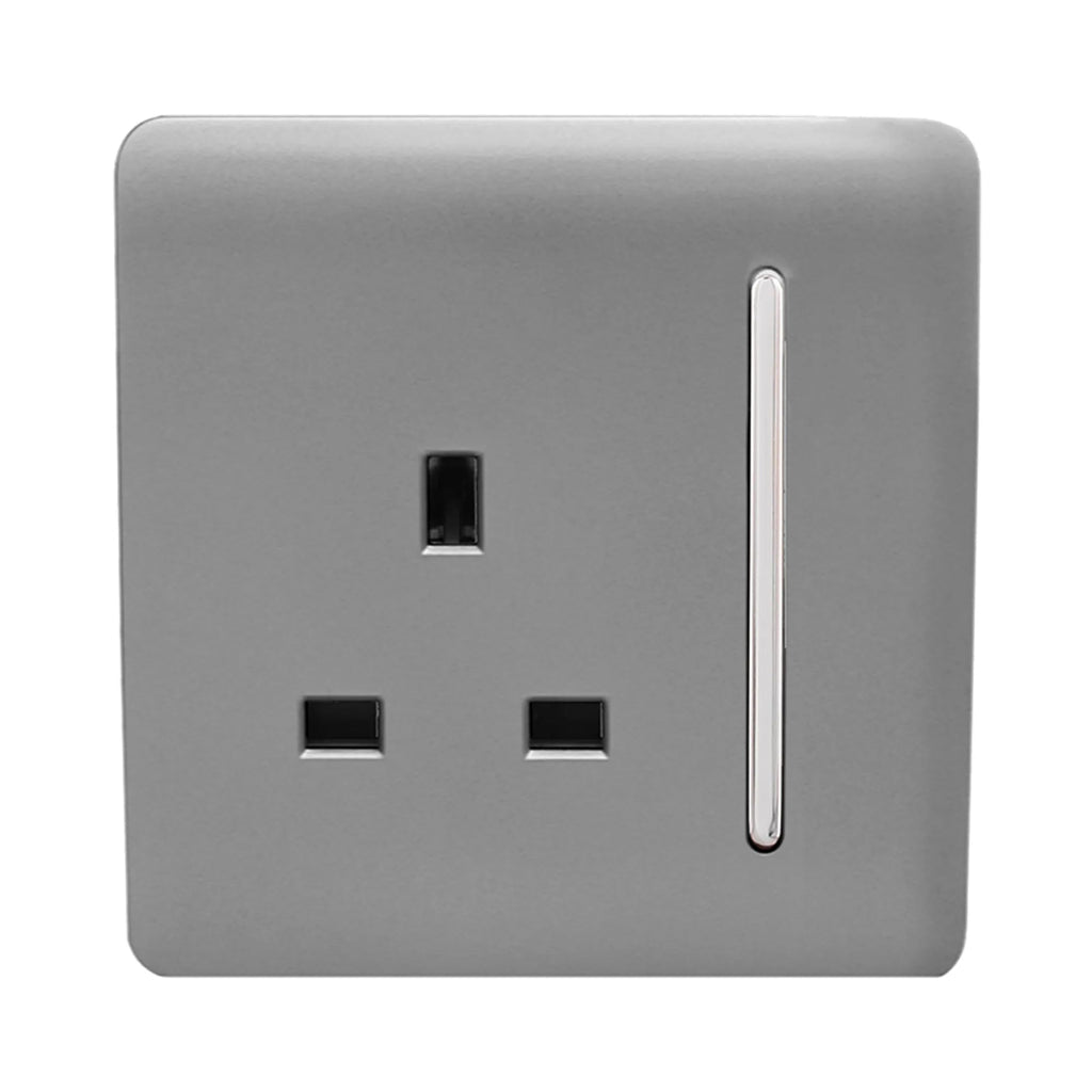 Trendiswitch - Trendi, Artistic Modern 1 Gang 13 Amp Long Switched Single Socket , BRITISH MADE, (25mm Back Box Required) - Luminosity Designs Ltd