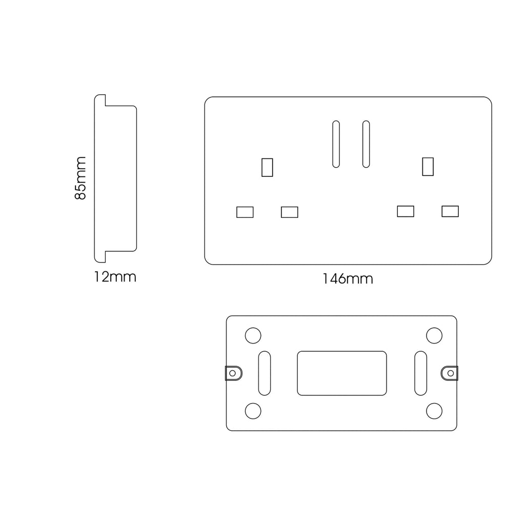 Trendiswitch - Trendi, Artistic Modern 2 Gang 13Amp Short Switched Double Socket Gloss Black Finish, BRITISH MADE, (25mm Back Box Required - Luminosity Designs Ltd