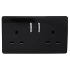 Trendiswitch - Trendi, Artistic Modern 2 Gang 13Amp Short Switched Double Socket Gloss Black Finish, BRITISH MADE, (25mm Back Box Required - Luminosity Designs Ltd