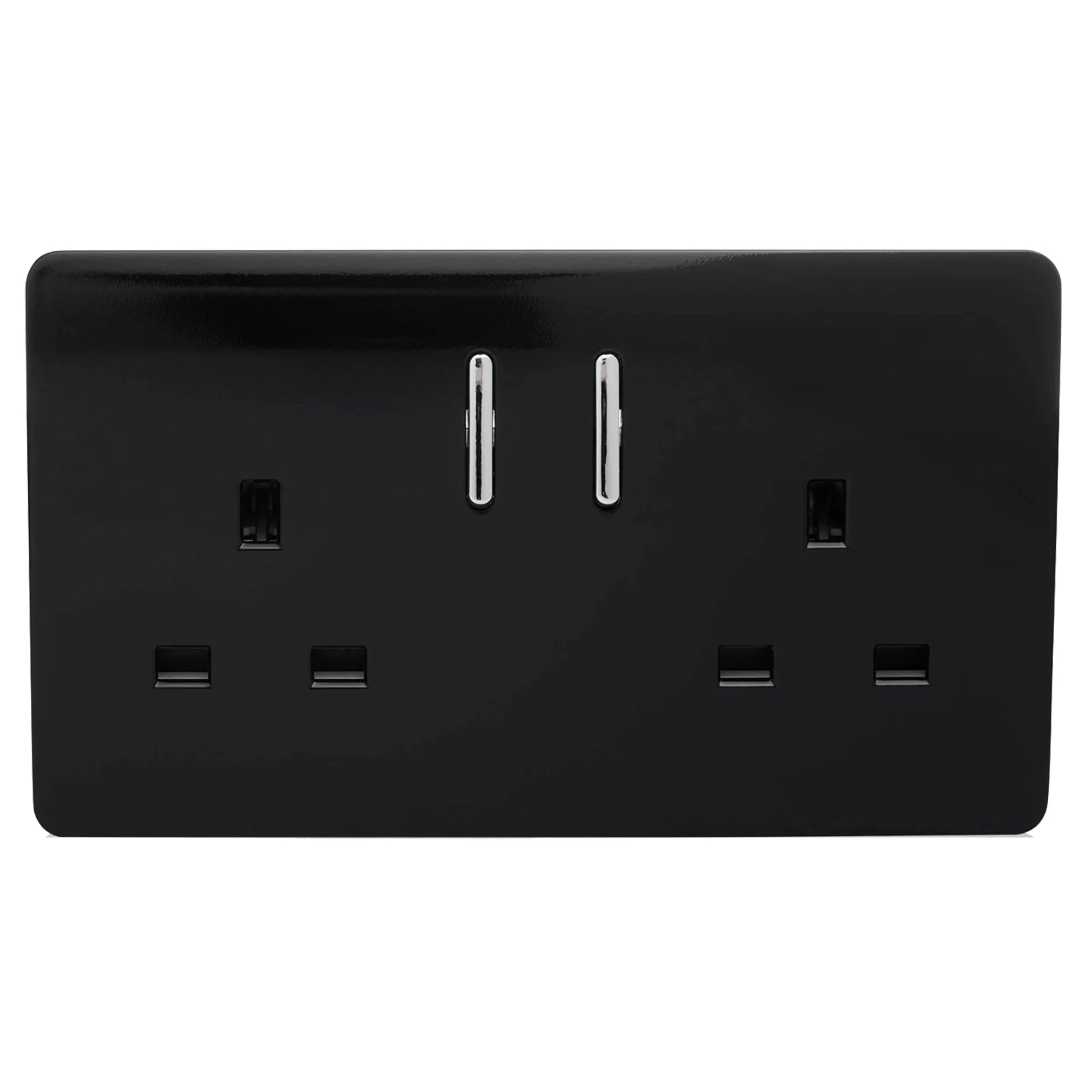 Trendiswitch - Trendi, Artistic Modern 2 Gang 13Amp Short Switched Double Socket Gloss Black Finish, BRITISH MADE, (25mm Back Box Required - Luminosity Designs Ltd