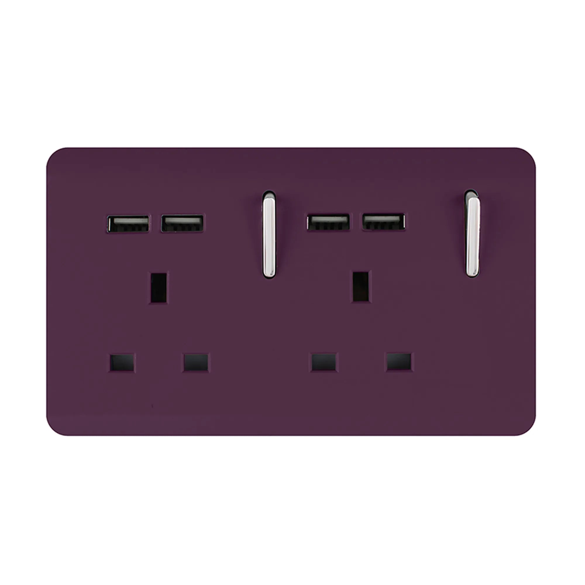 Trendiswitch - Trendi, Artistic Modern 2 Gang 13Amp Switched Double Socket With 4X 2.1Mah USB , BRITISH MADE, (45mm Back Box Required, ART - SKT213USB) - Luminosity Designs Ltd