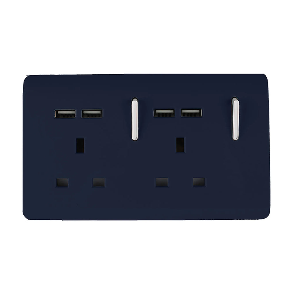 Trendiswitch - Trendi, Artistic Modern 2 Gang 13Amp Switched Double Socket With 4X 2.1Mah USB , BRITISH MADE, (45mm Back Box Required, ART - SKT213USB) - Luminosity Designs Ltd