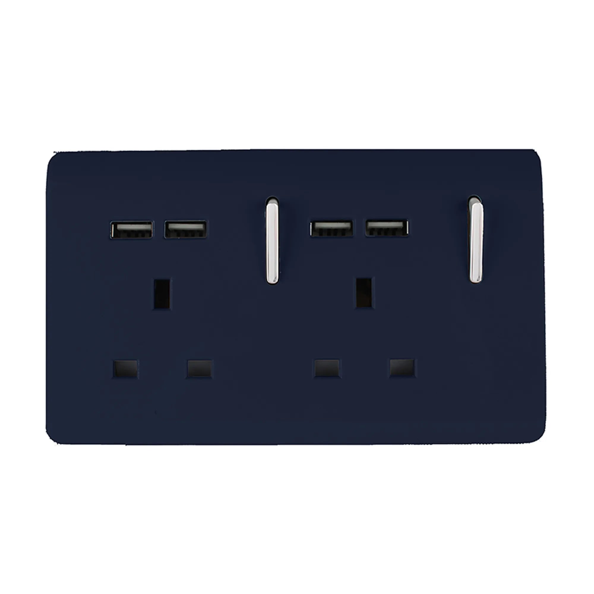 Trendiswitch - Trendi, Artistic Modern 2 Gang 13Amp Switched Double Socket With 4X 2.1Mah USB , BRITISH MADE, (45mm Back Box Required, ART - SKT213USB) - Luminosity Designs Ltd