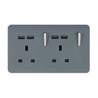 Trendiswitch - Trendi, Artistic Modern 2 Gang 13Amp Switched Double Socket With 4X 2.1Mah USB , BRITISH MADE, (45mm Back Box Required, ART - SKT213USB) - Luminosity Designs Ltd