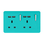Trendiswitch - Trendi, Artistic Modern 2 Gang 13Amp Switched Double Socket With 4X 2.1Mah USB , BRITISH MADE, (45mm Back Box Required, ART - SKT213USB) - Luminosity Designs Ltd