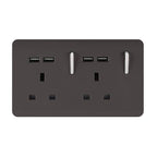 Trendiswitch - Trendi, Artistic Modern 2 Gang 13Amp Switched Double Socket With 4X 2.1Mah USB , BRITISH MADE, (45mm Back Box Required, ART - SKT213USB) - Luminosity Designs Ltd