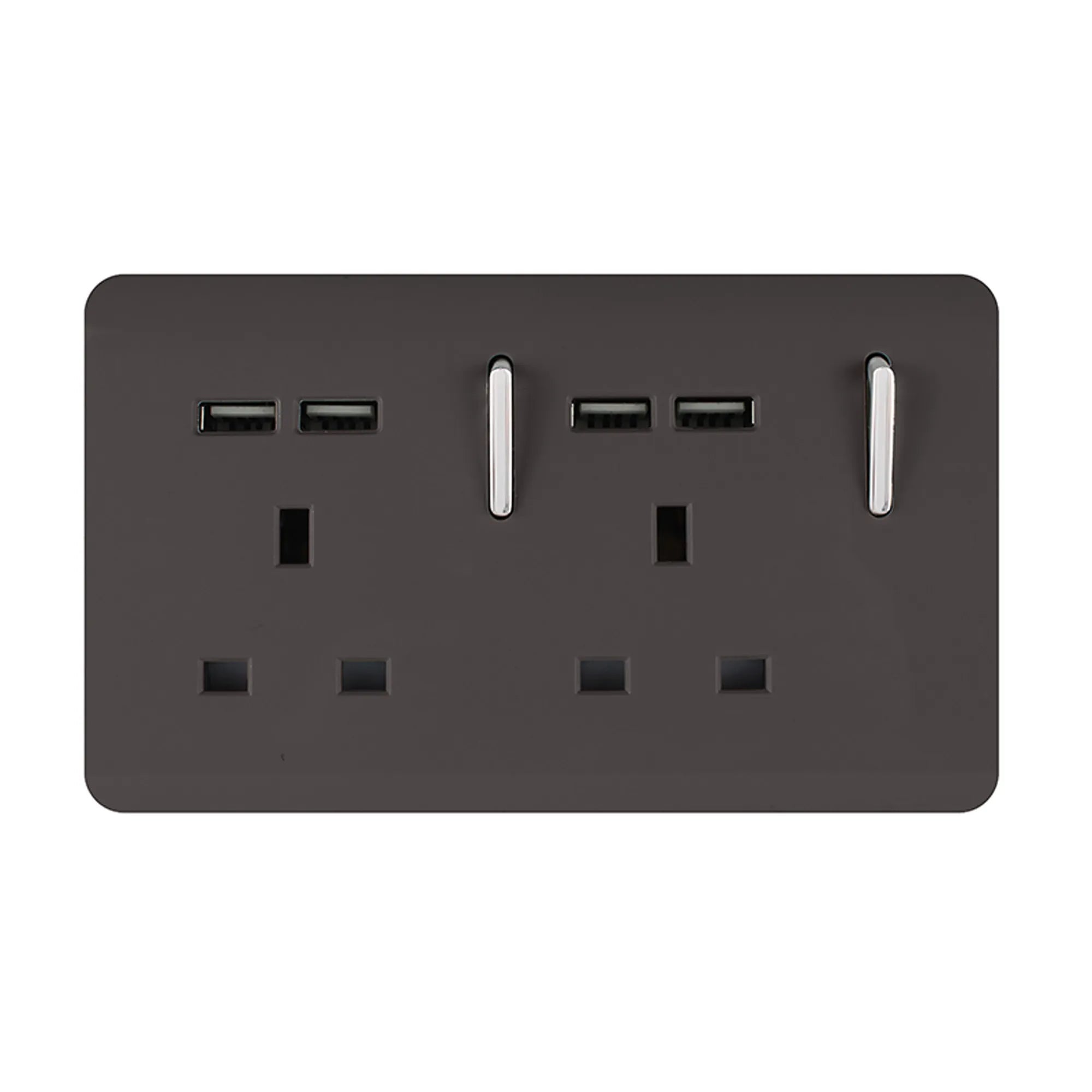 Trendiswitch - Trendi, Artistic Modern 2 Gang 13Amp Switched Double Socket With 4X 2.1Mah USB , BRITISH MADE, (45mm Back Box Required, ART - SKT213USB) - Luminosity Designs Ltd