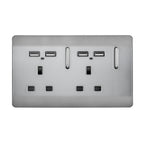 Trendiswitch - Trendi, Artistic Modern 2 Gang 13Amp Switched Double Socket With 4X 2.1Mah USB , BRITISH MADE, (45mm Back Box Required, ART - SKT213USB) - Luminosity Designs Ltd