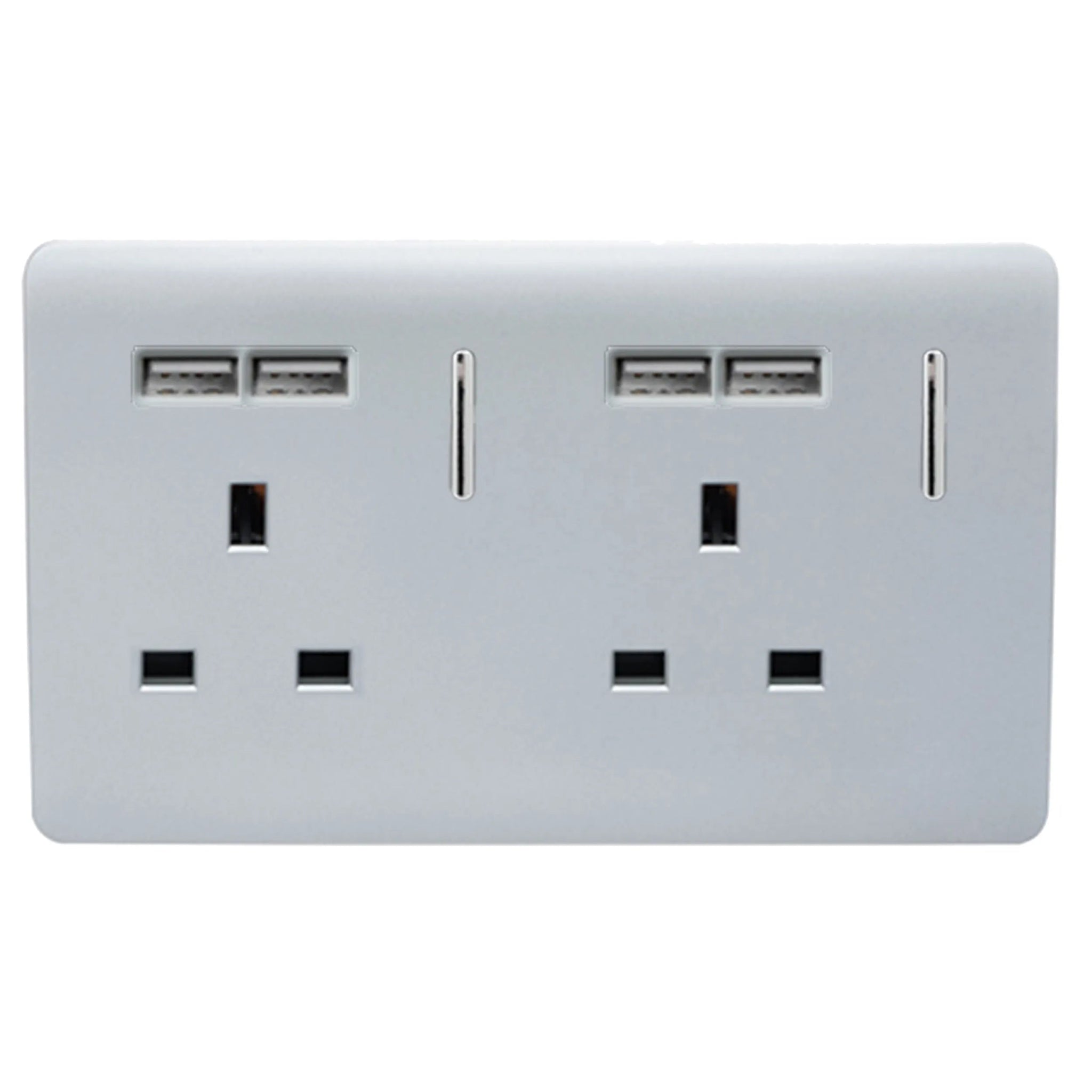 Trendiswitch - Trendi, Artistic Modern 2 Gang 13Amp Switched Double Socket With 4X 2.1Mah USB , BRITISH MADE, (45mm Back Box Required, ART - SKT213USB) - Luminosity Designs Ltd