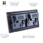 Trendiswitch - Trendi, Artistic Modern 2 Gang 13Amp Switched Double Socket With 4X 2.1Mah USB , BRITISH MADE, (45mm Back Box Required, ART - SKT213USB) - Luminosity Designs Ltd