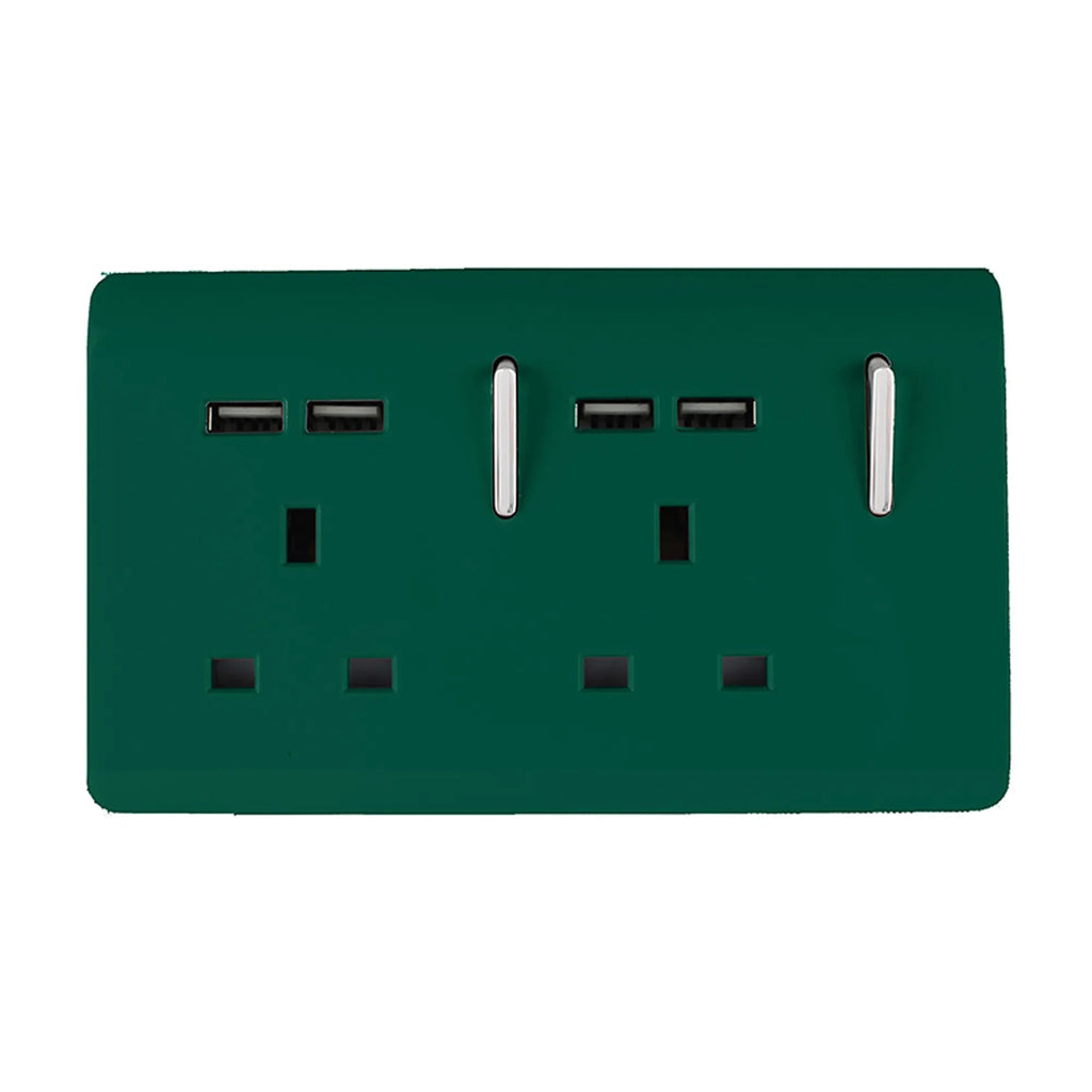 Trendiswitch - Trendi, Artistic Modern 2 Gang 13Amp Switched Double Socket With 4X 2.1Mah USB , BRITISH MADE, (45mm Back Box Required, ART - SKT213USB) - Luminosity Designs Ltd