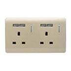 Trendiswitch - Trendi, Artistic Modern 2 Gang 13Amp Switched Double Socket With 4X 2.1Mah USB , BRITISH MADE, (45mm Back Box Required, ART - SKT213USB) - Luminosity Designs Ltd