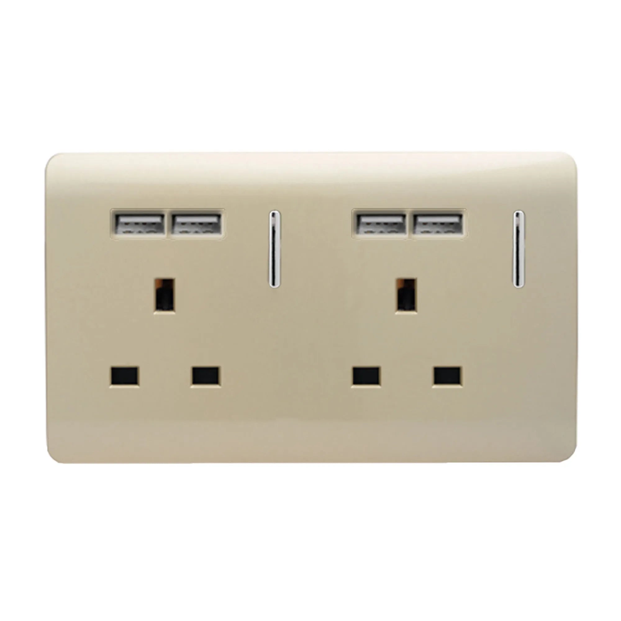 Trendiswitch - Trendi, Artistic Modern 2 Gang 13Amp Switched Double Socket With 4X 2.1Mah USB , BRITISH MADE, (45mm Back Box Required, ART - SKT213USB) - Luminosity Designs Ltd
