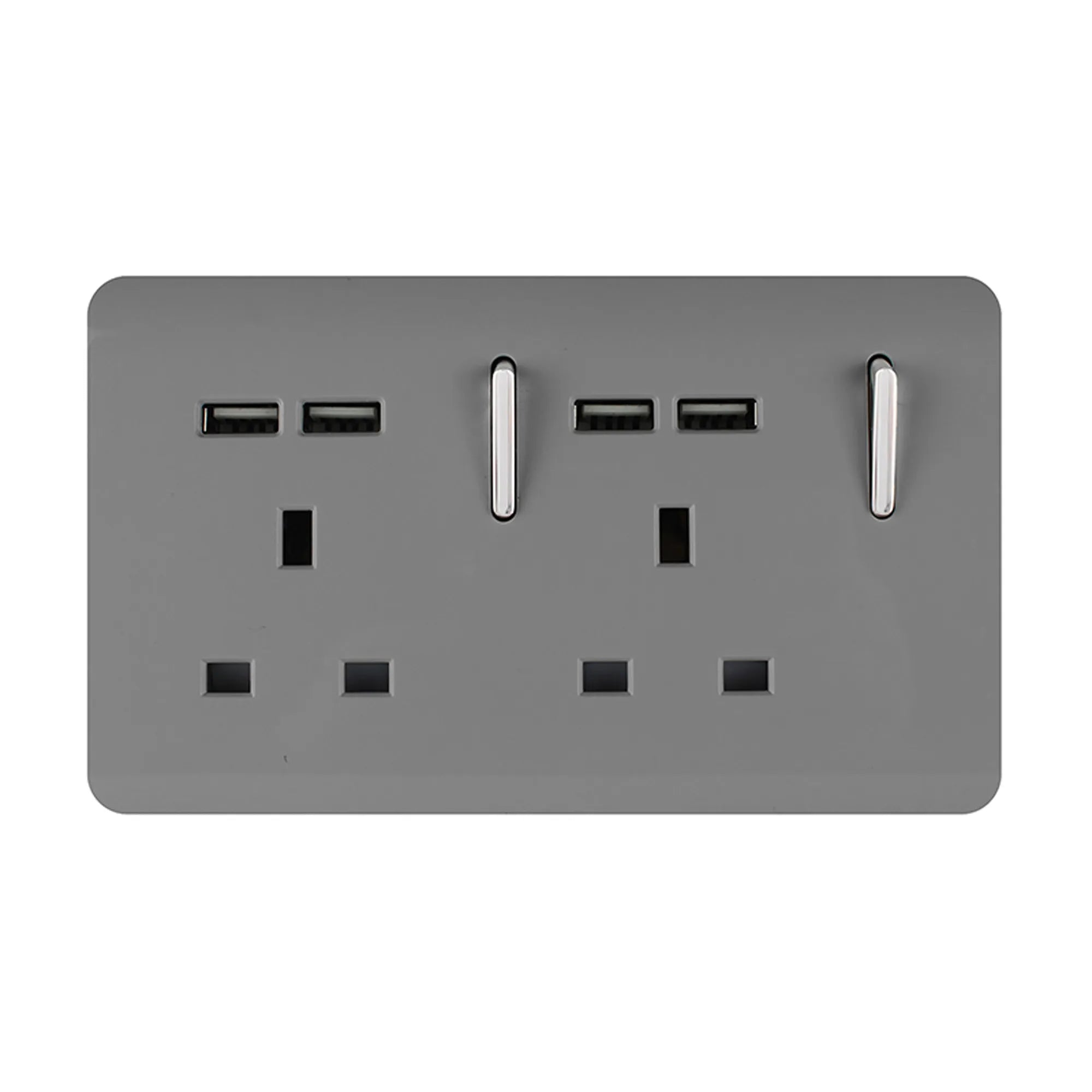 Trendiswitch - Trendi, Artistic Modern 2 Gang 13Amp Switched Double Socket With 4X 2.1Mah USB , BRITISH MADE, (45mm Back Box Required, ART - SKT213USB) - Luminosity Designs Ltd