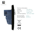 Trendiswitch - Trendi, Artistic Modern 2 Gang 13Amp Switched Double Socket With 4X 2.1Mah USB , BRITISH MADE, (45mm Back Box Required, ART - SKT213USB) - Luminosity Designs Ltd